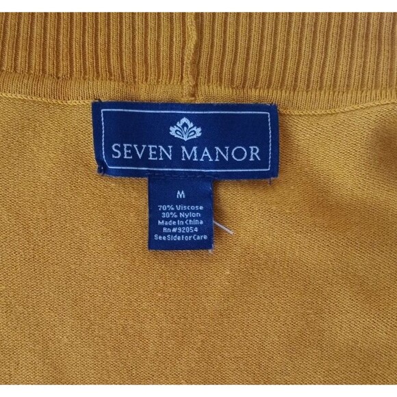 Seven Manor Open Front Cardigan Sweater Womens MediumYellow Pockets Light Weight - Picture 7 of 9